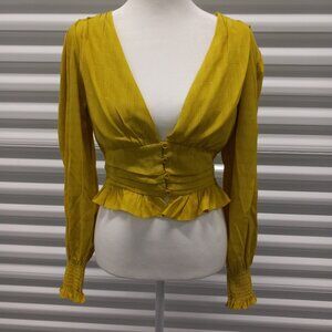 Hyfve Textured V-Neck Cropped Blouse Women's S Lime Yellow